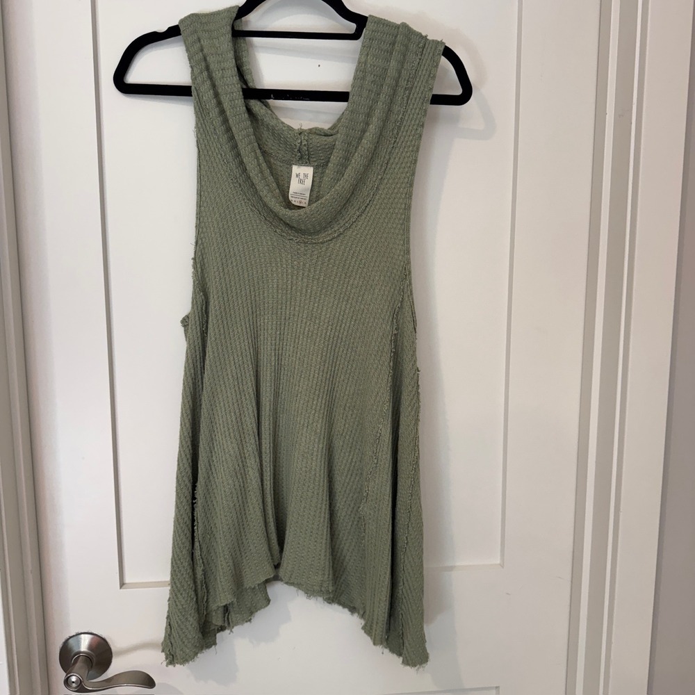 We The Free Free People Sage Green Waffle Knit Cowl Neck Tank Top Medium